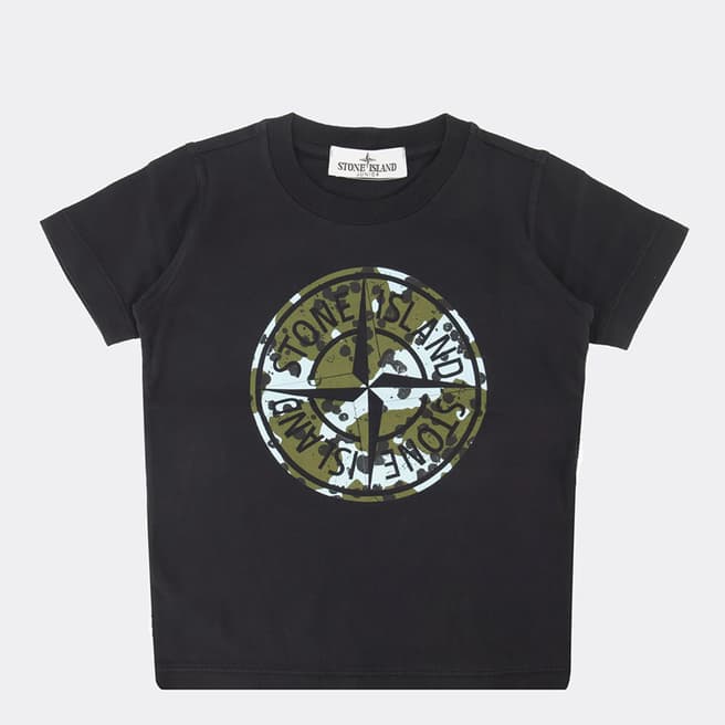 Stone Island Black Underwater Camo One Print Cotton T-Shirt