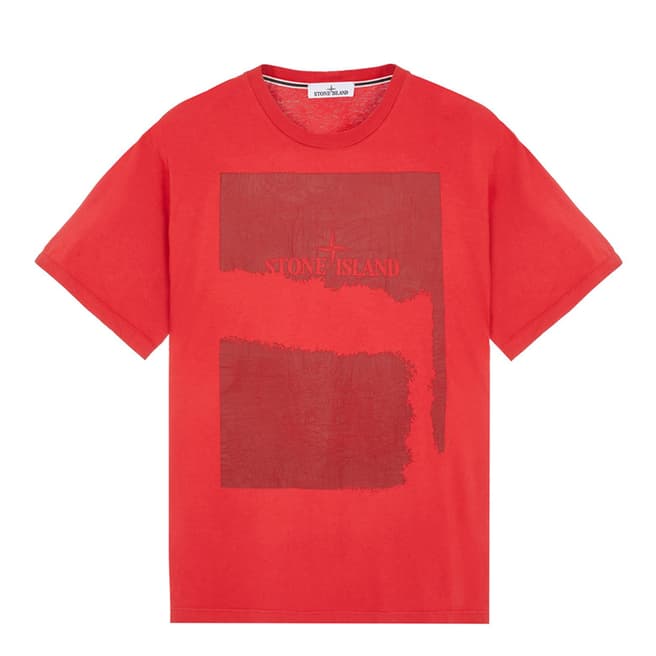 Stone Island Red ′Scratch Paint Two′ Cotton T-Shirt