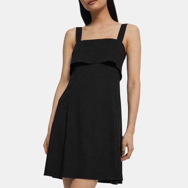 Theory Black Drape Back Linen Blend Mini Dress