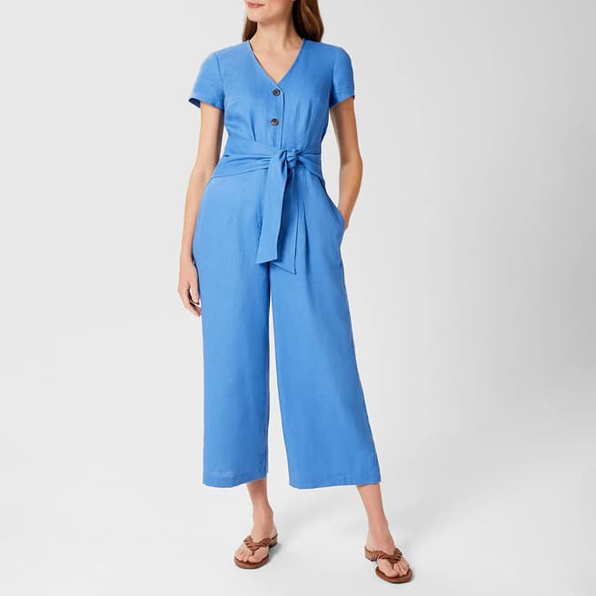 Hobbs London Blue Jayne Linen  Jumpsuit