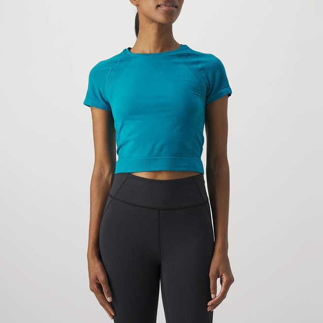 Sweaty Betty Blue Athlete Crop Seamless Workout T-Shirt 