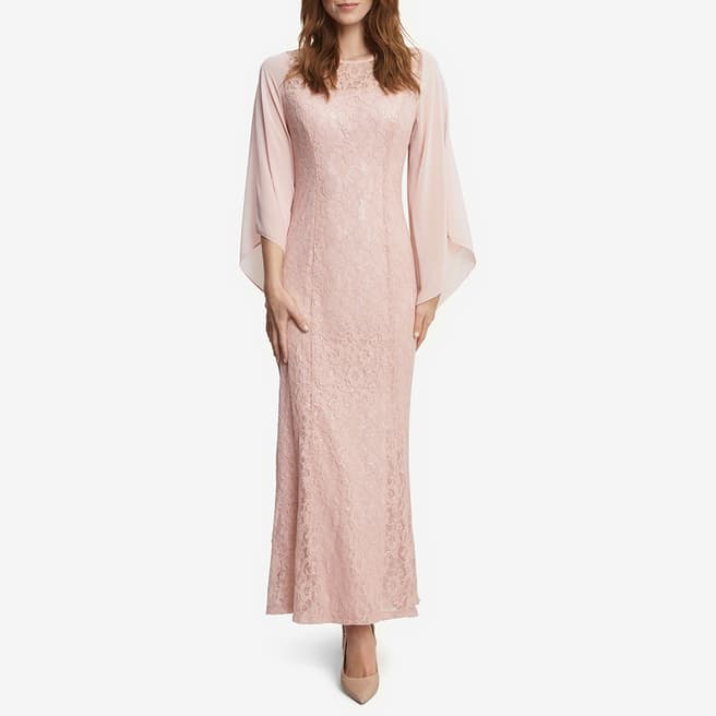 Gina Bacconi Pale Pink Long Fit And Flare Lace Dress