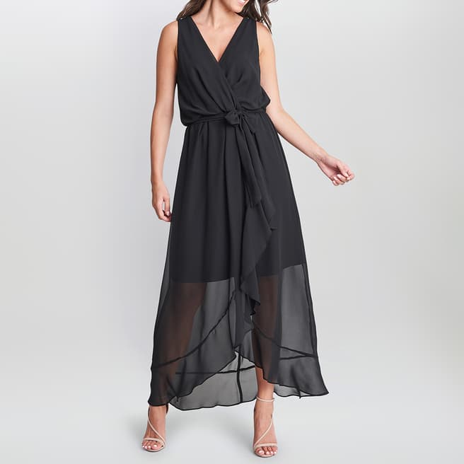 Gina Bacconi Black Imogen Sleeveless Wrap Dress