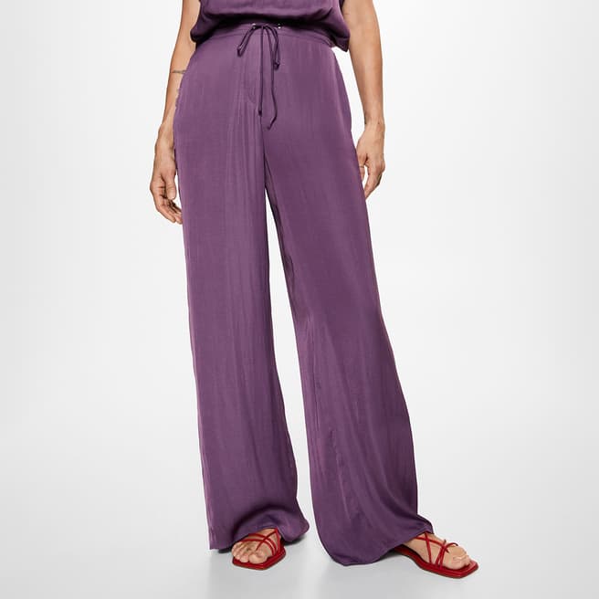 Mango Purple Satin-Finish Elastic Waist Trousers