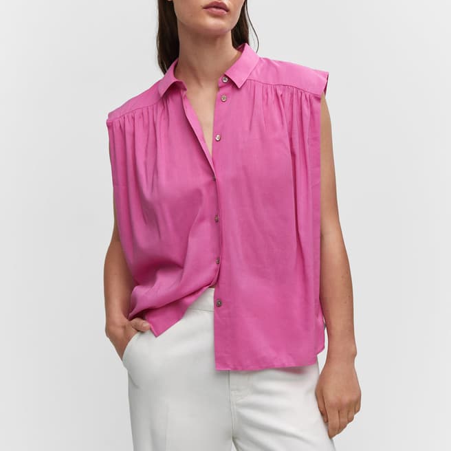 Mango Pink Sleeveless Button-Down Cotton Blend Shirt