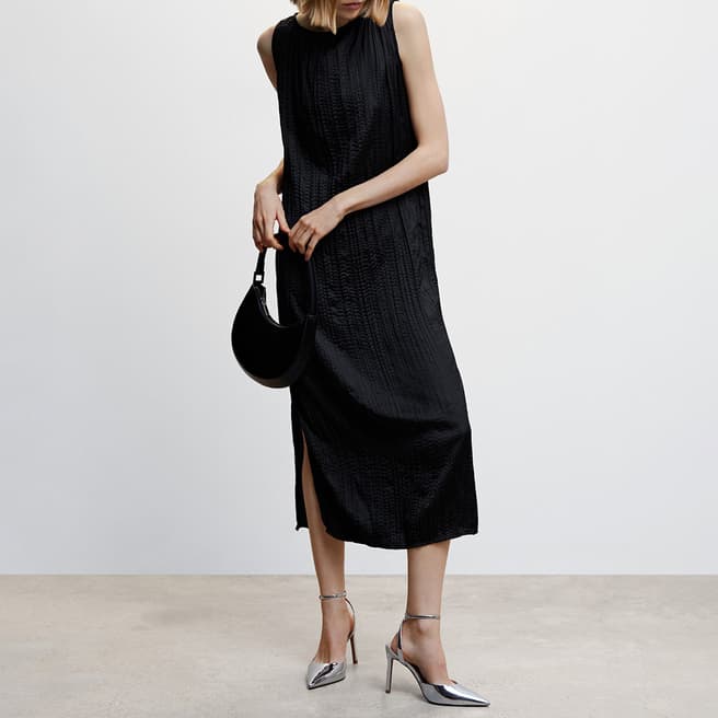 Mango Black Black Textured Midi-Dress