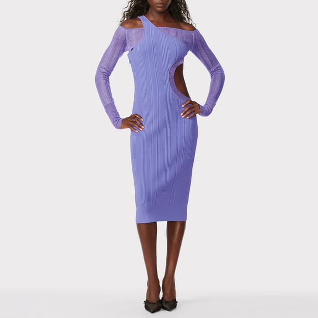 Herve Leger Lilac Sheer Layered Cutout Midi Dress
