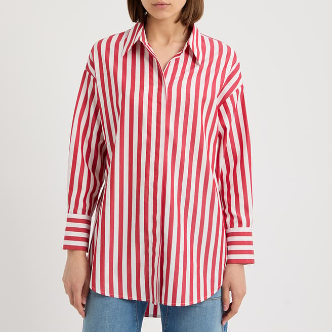 N°· Eleven Red/White Cotton Dip Hem Shirt