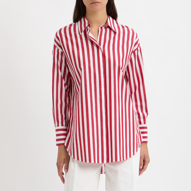 N°· Eleven Red/White Cotton Dip Hem Shirt