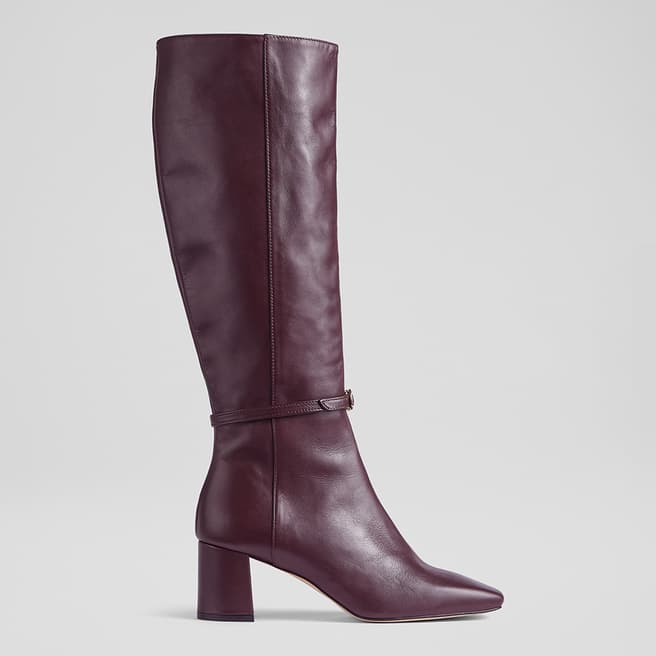 L K Bennett Burgundy Sylvia Leather Long Boot