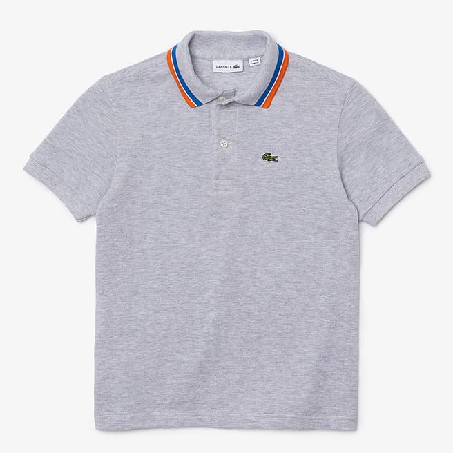 Lacoste Teen Boy's Grey Contrast Collar Short Sleeve Polo Shirt