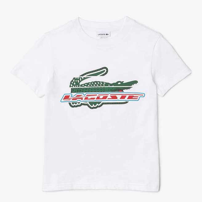 Lacoste Teen Boy's White Printed Logo T-Shirt