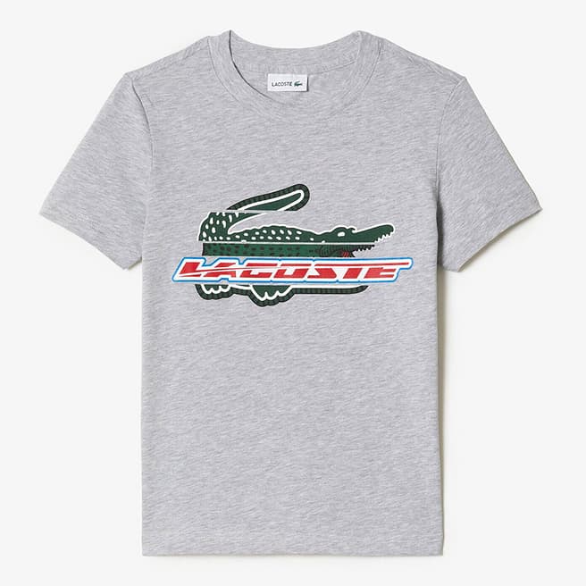 Lacoste Teen Boy's Silver Printed Logo T-Shirt