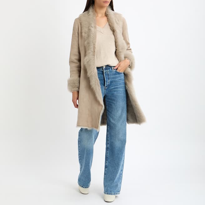 Max and Zac London Chalk Classic 3/4 Shearling Coat