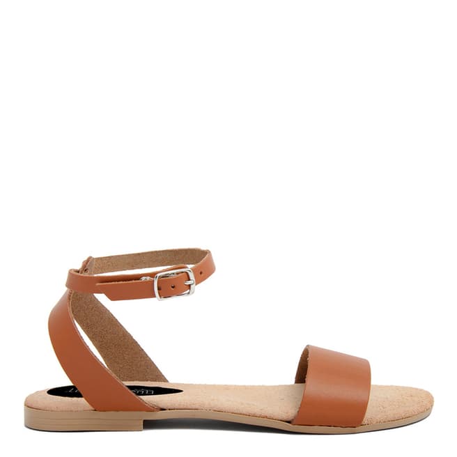 Triple Sun Beige Leather Buckle Flat Sandals