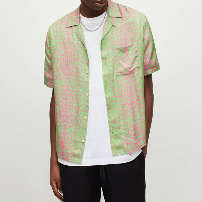 AllSaints Green/Pink Feline Short Sleeve Shirt