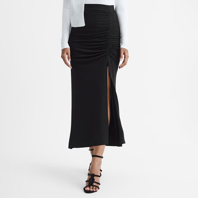 Reiss Black Eleanor Ruched Midi Skirt