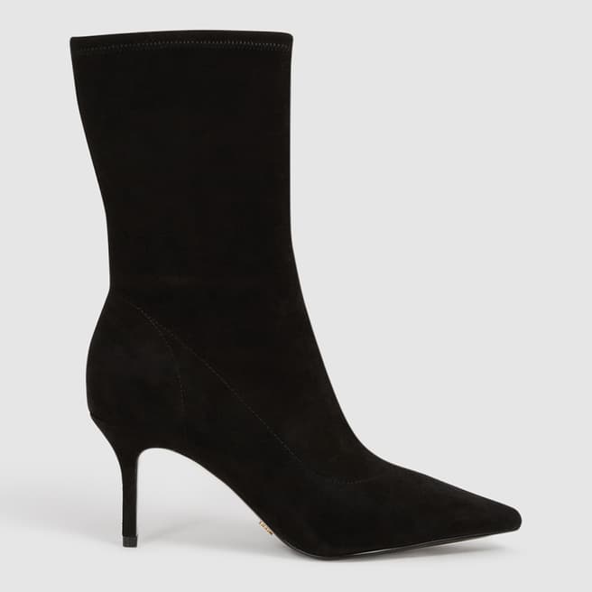 Reiss Black Caley Suede Heeled Sock Boots