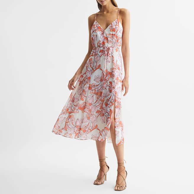 Reiss Pale Pink Pippa Strappy Floral Midi Dress