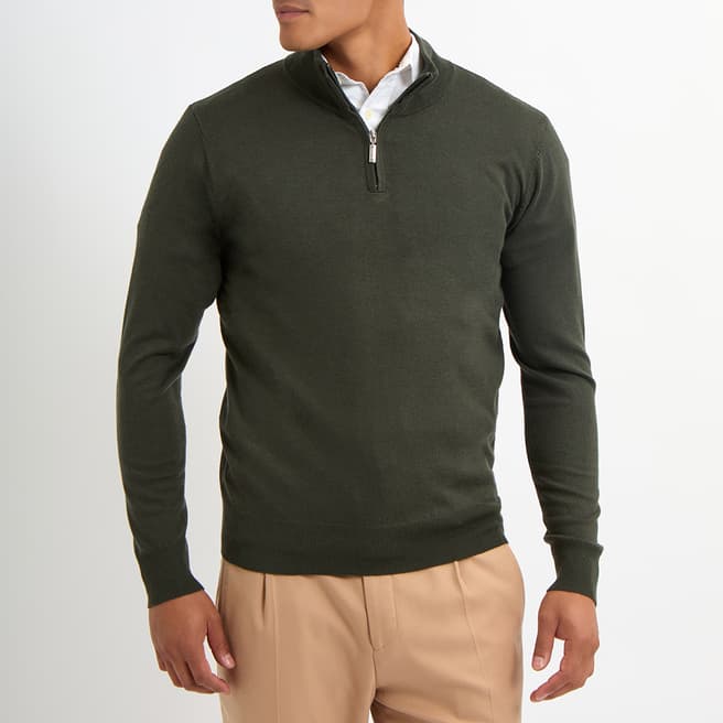 Gianni Feraud Green Quarter Zip Cashmere Blend Jumper