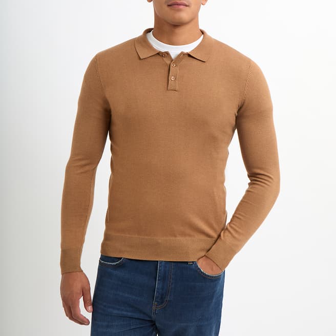 Gianni Feraud Camel Cashmere Blend Polo Jumper