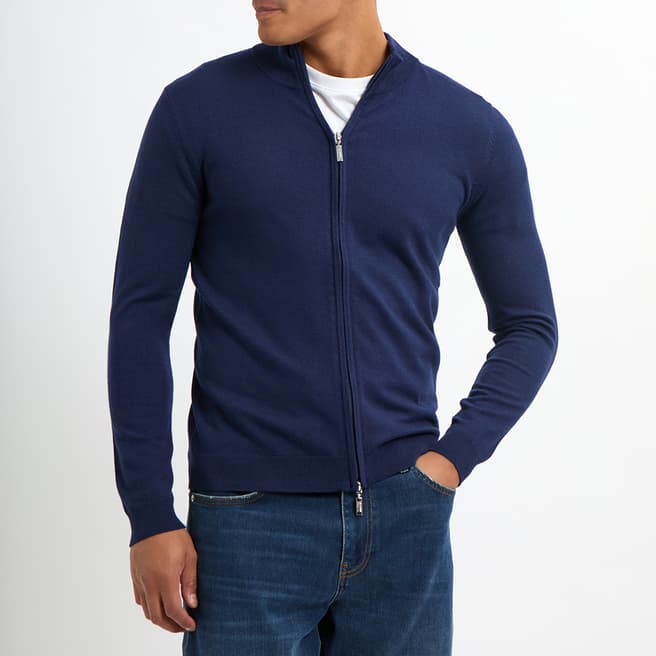 Gianni Feraud Blue Full Zip Cashmere Blend Jumper