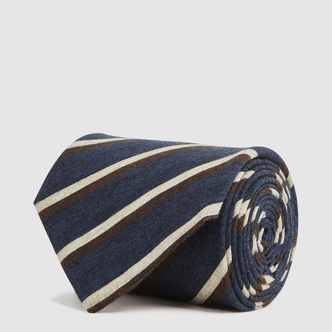 Reiss Navy Dino Striped Cotton Wool Blend Tie
