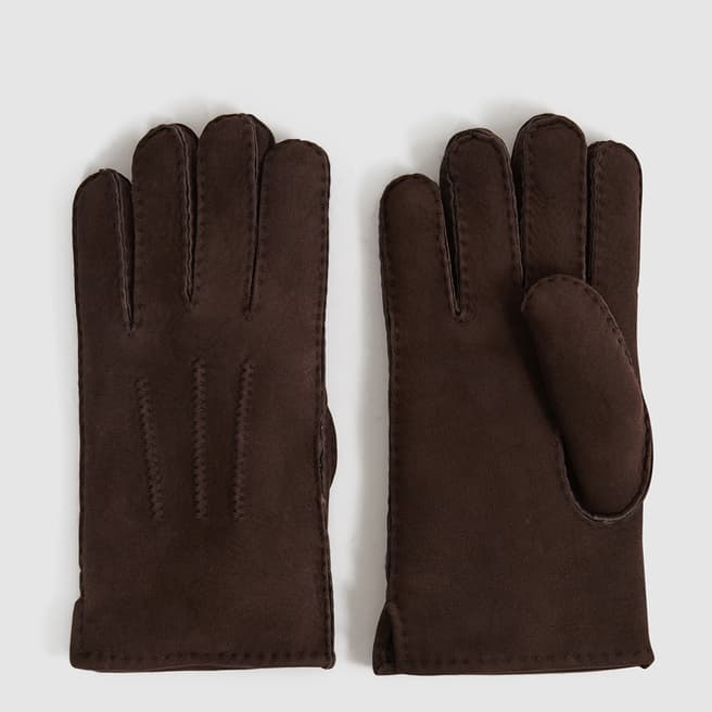 Reiss Brown Aragon Shearling Leather Gloves