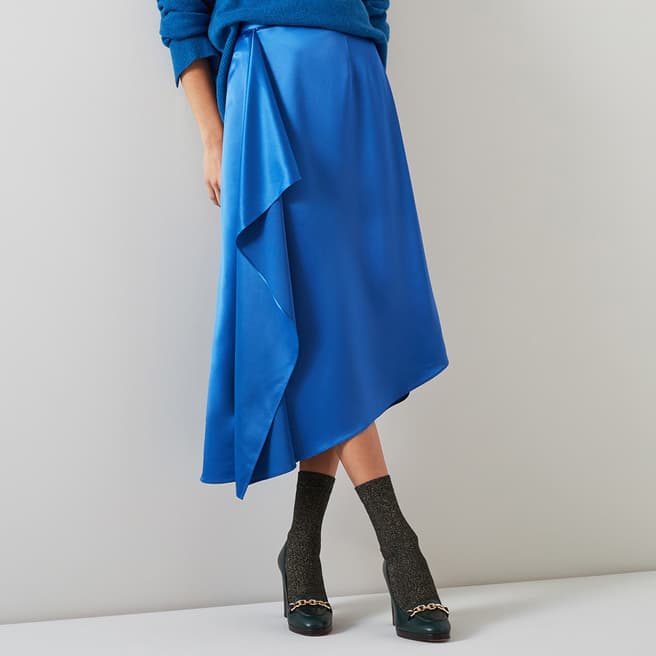 L K Bennett Blue Zoe Frill Midi Skirt