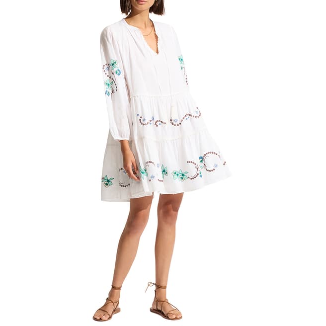 Seafolly White Eden Embroidery Tier Dress