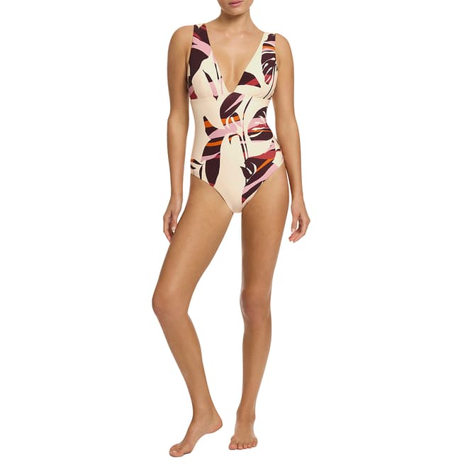 Jets Multi Port Shadow Palm Plunge One Piece Swimsuit