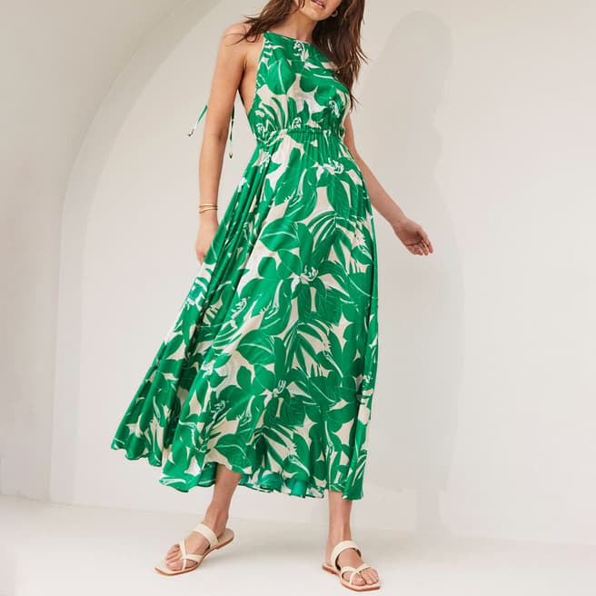 Jets Green Floreale Backless Maxi Dress