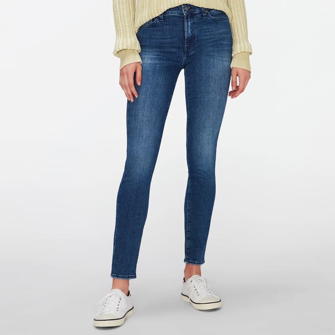 7 For All Mankind Mid Blue High Waisted Skinny Stretch Jeans
