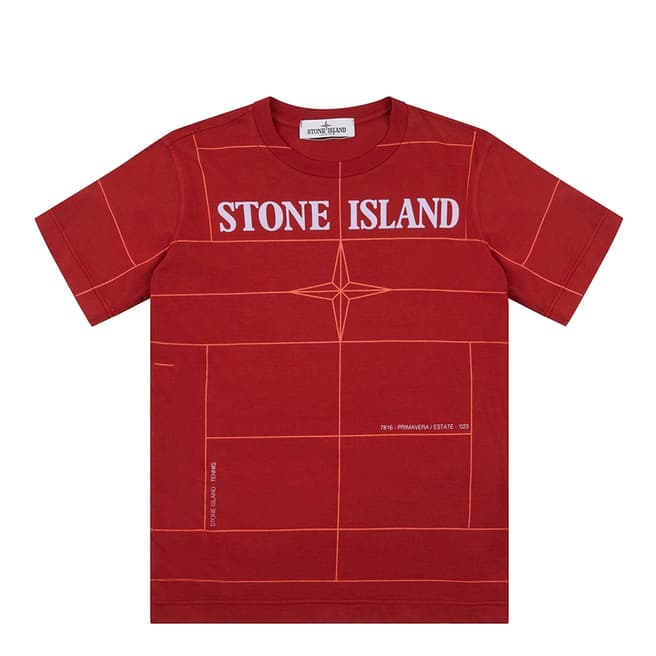Stone Island Red Printed Short Sleeve Cotton T-Shirt