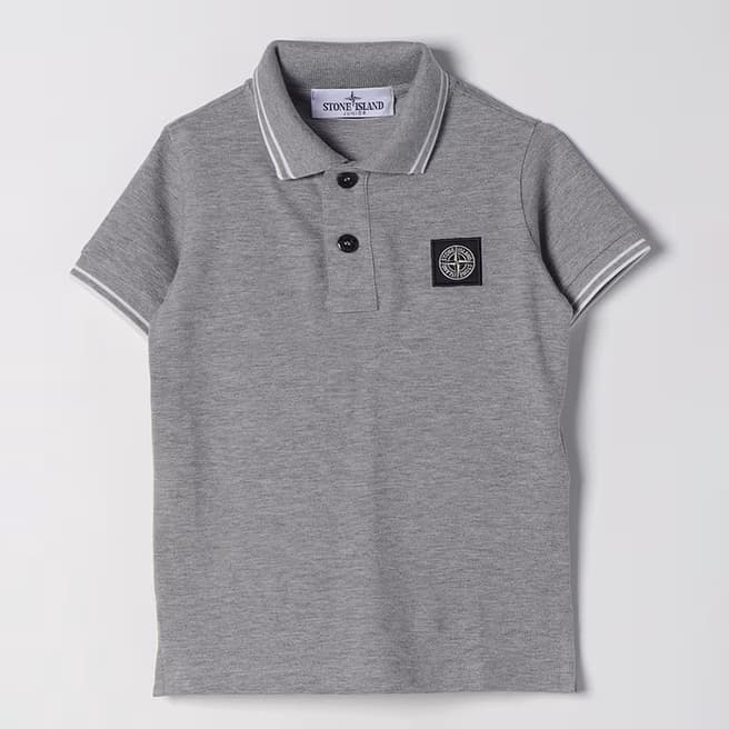 Stone Island Grey Pique Cotton Blend Polo Shirt