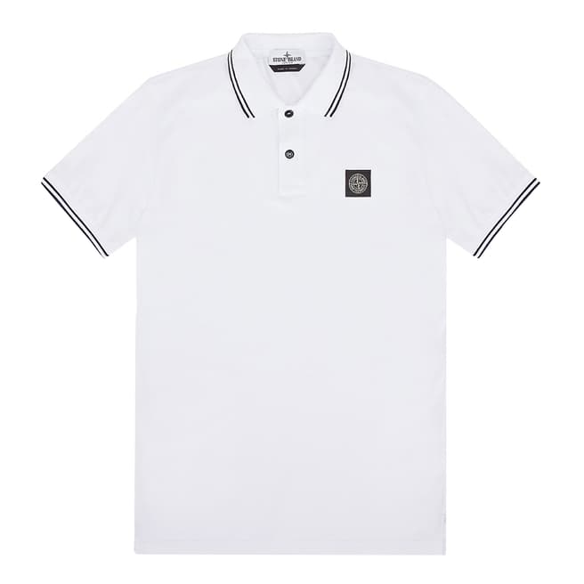 Stone Island White Pique Short Sleeve Polo Shirt