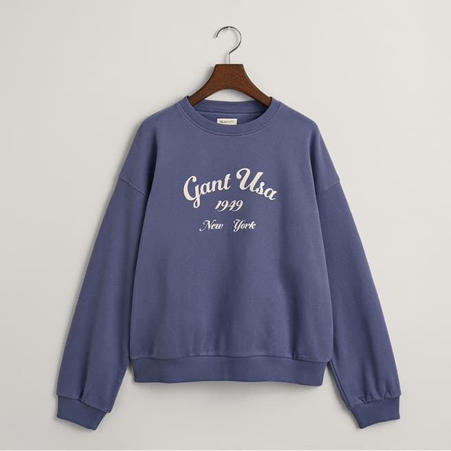 Gant Teen's Blue Oversized Script Logo Cotton Blend Sweatshirt