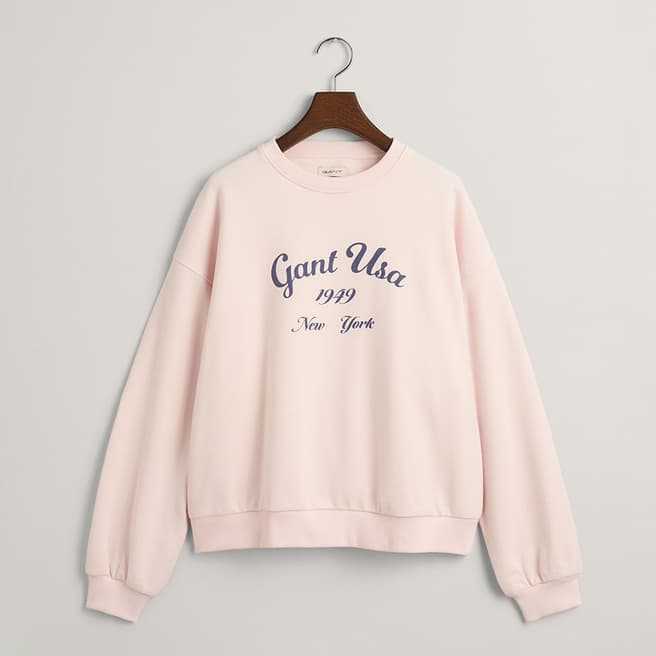 Gant Teen's Pale Pink Oversized Script Logo Cotton Blend Sweatshirt