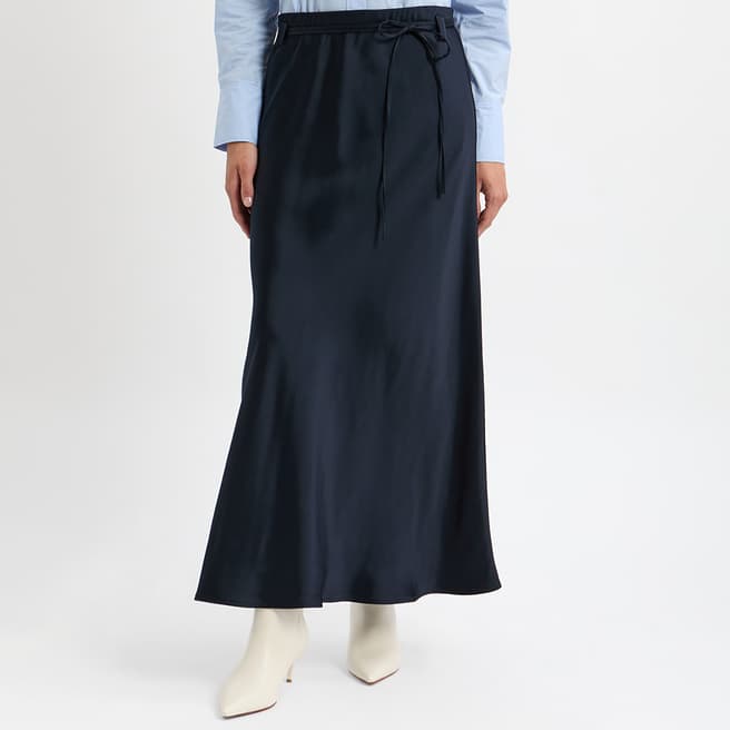 N°· Eleven Navy Satin Slip Skirt