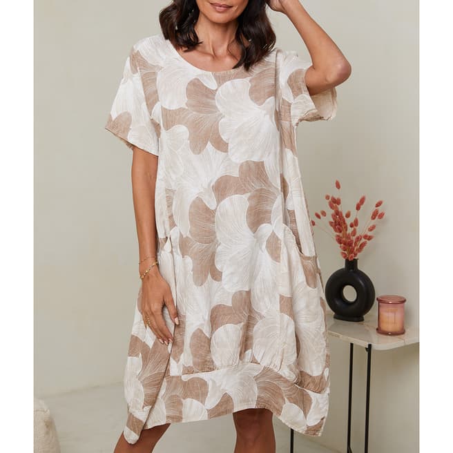 LE MONDE DU LIN Camel Printed Linen Dress