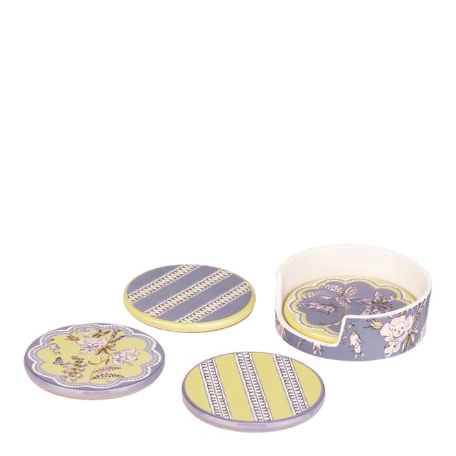 Cath Kidston Set of 4 Wisteria Ceramic Coasters in Holder