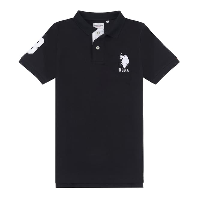 U.S. Polo Assn. Boy's Black Patch Logo Pique Cotton Polo Shirt