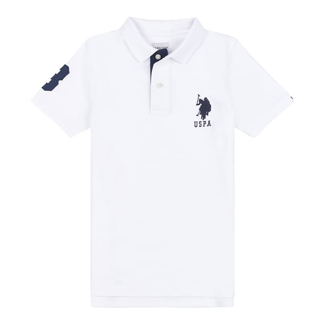 U.S. Polo Assn. Boy's White Patch Logo Pique Cotton Polo Shirt