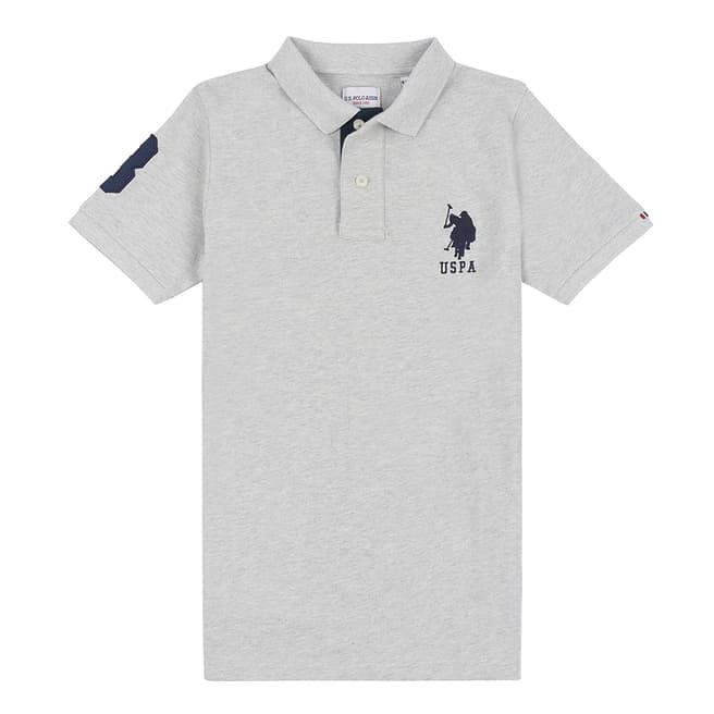 U.S. Polo Assn. Boy's Grey Patch Logo Pique Cotton Polo Shirt