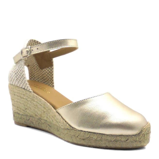 Paseart Gold Suede Closed Toe Espadrilled Wedges