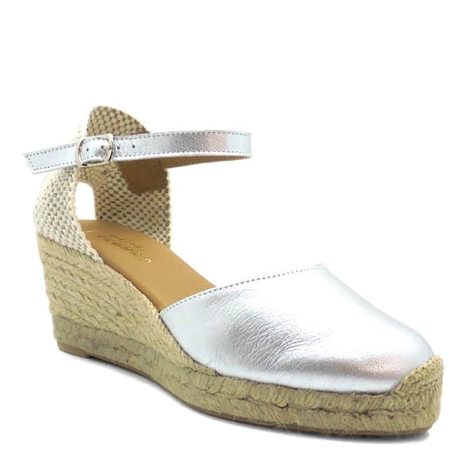 Paseart Silver Suede Closed Toe Espadrilled Wedges