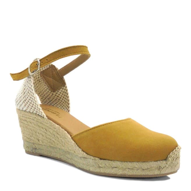 Paseart Mustard Suede Closed Toe Espadrilled Wedges