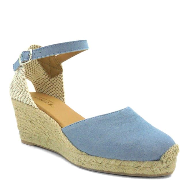 Paseart Blue Suede Closed Toe Espadrilled Wedges