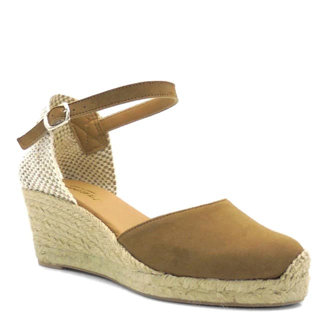 Paseart Brown Suede Closed Toe Espadrilled Wedges