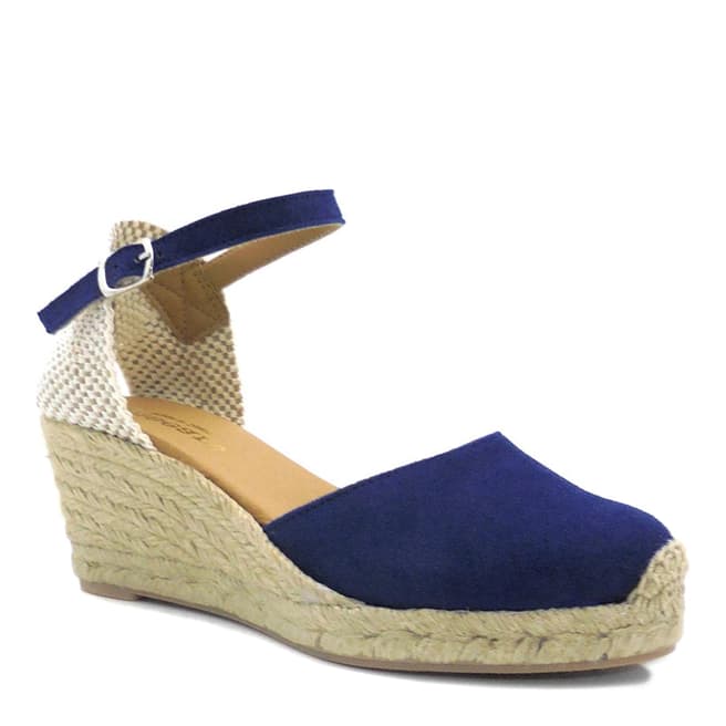 Paseart Navy Suede Closed Toe Espadrilled Wedges